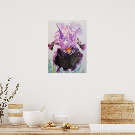Lila Iris Art Blume Wasserfarben Poster (Küche)