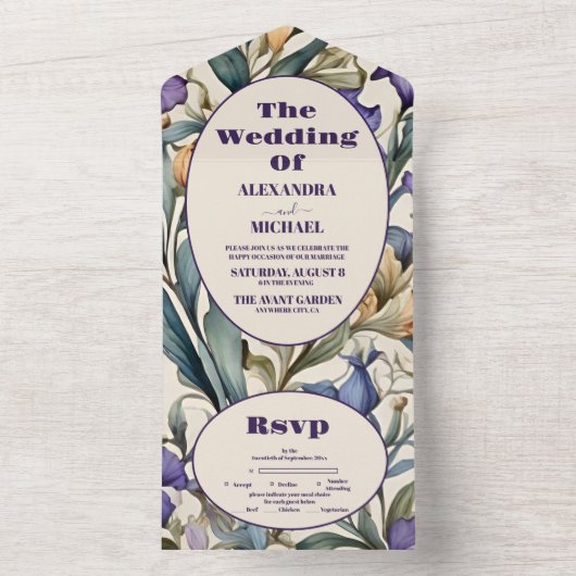 Lila Iris Art Nouveau Hochzeit All In One Einladung (Innen Boden)
