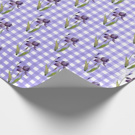 Lila Iris auf Gingham Wrapping Paper Geschenkpapier (Ecke)