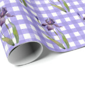 Lila Iris auf Gingham Wrapping Paper Geschenkpapier (Rolleneckpunkt)