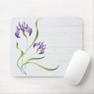 Lila Iris auf Holz Mousepad