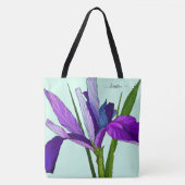 Lila Iris auf Minze, Personalisierte Blüte Tasche (Vorderseite)