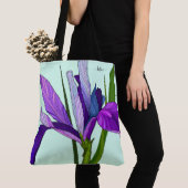 Lila Iris auf Minze, Personalisierte Blüte Tasche (Von Nahem)