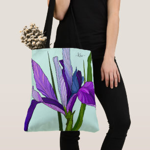 Lila Iris auf Minze, Personalisierte Blüte Tasche