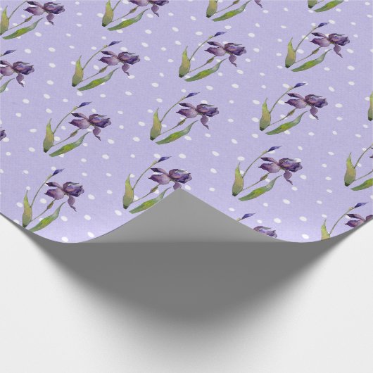 Lila Iris auf Polka Dots Geschenkpapier (Ecke)