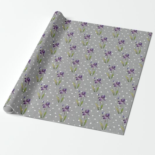 Lila Iris auf Polka Dots Wrapping Paper Geschenkpapier (Ungerollt)