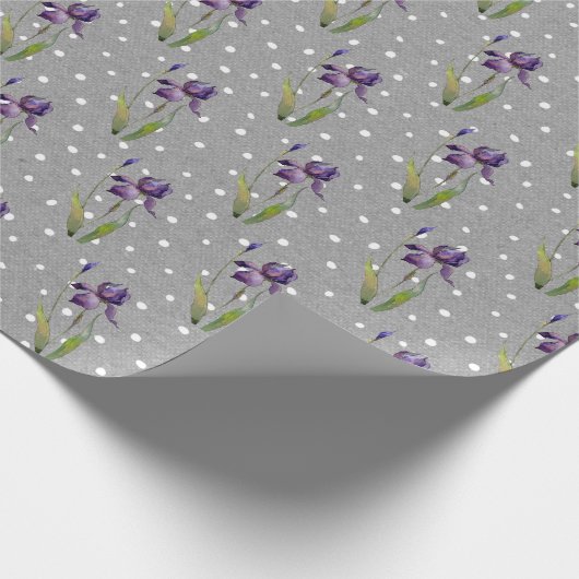 Lila Iris auf Polka Dots Wrapping Paper Geschenkpapier (Ecke)