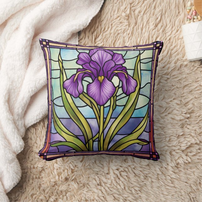 Lila Iris aus Hartglas Kissen (Decke)