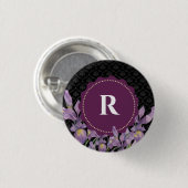 Lila Iris Black Damask Monogram Button (Vorne & Hinten)