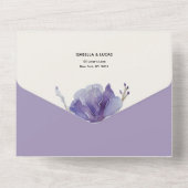 Lila Iris-Blätter Hochzeit All In One Einladung (Rückseite)