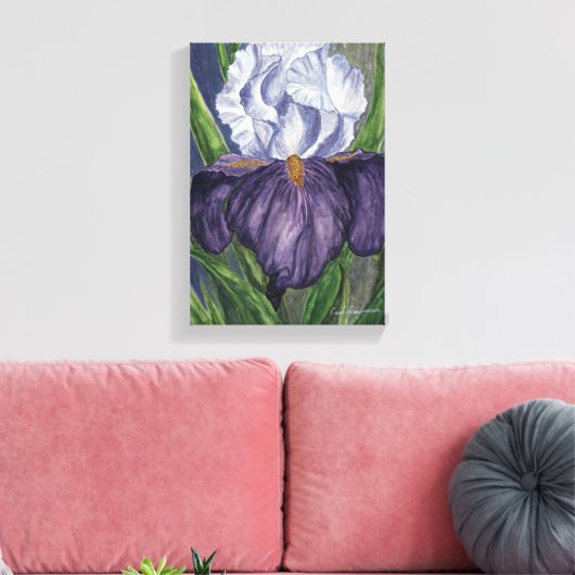 Lila Iris Blume Aquarellmalerei auf Leinwand (Insitu (Wohnzimmer))