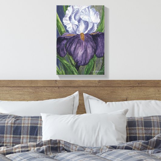 Lila Iris Blume Aquarellmalerei auf Leinwand (Insitu (Schlafzimmer))