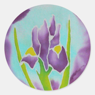 Lila Iris Blume Batik Art Runder Aufkleber