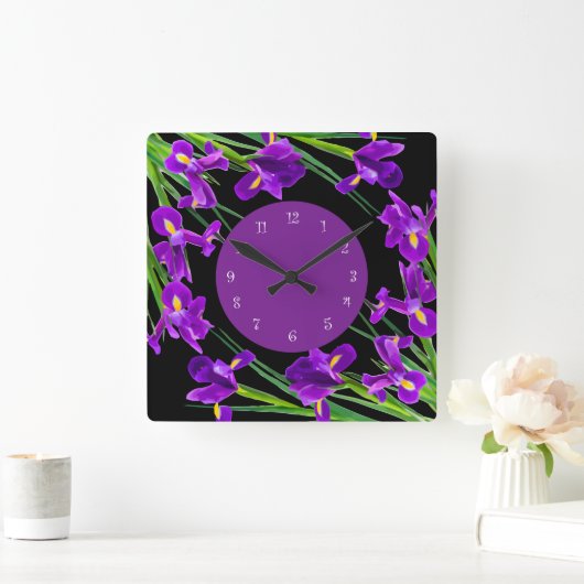 Lila Iris Blume Blumendesign Quadratische Wanduhr (Zuhause)