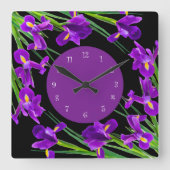 Lila Iris Blume Blumendesign Quadratische Wanduhr (Vorderseite)