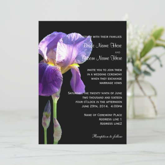 Lila Iris-Blume Einladung (Stehend Vorderseite)