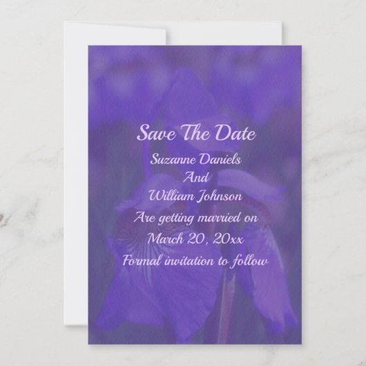 Lila Iris-Blume Hochzeit Save The Date (Vorderseite)