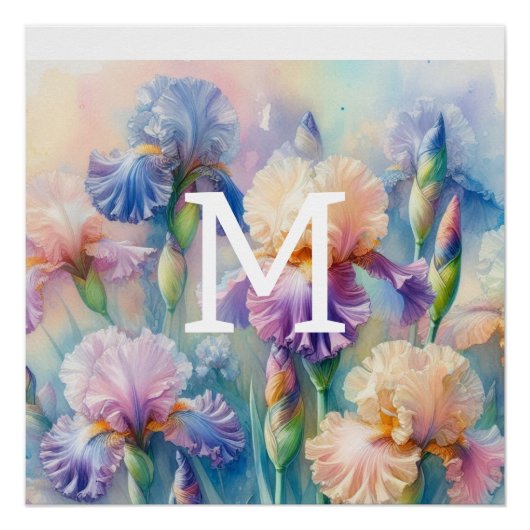 Lila Iris-Blume in Monogramm Poster (Vorderseite)