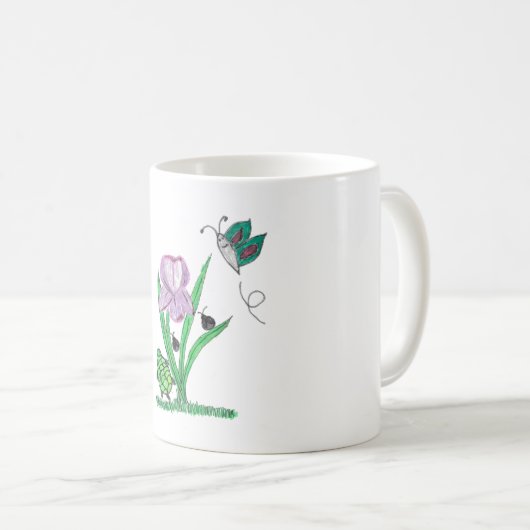 Lila Iris-Blume Kaffeetasse (VorderseiteRechts)