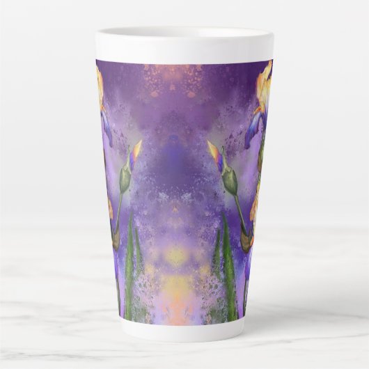Lila Iris-Blume Latte Tasse Irische Malerei (Vorderseite)