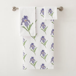 Lila Iris Blume Malerei Badetuch Set