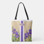 Lila Iris Blume Monogram Imitate Burlap Jute Tasche (Rückseite)