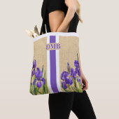 Lila Iris Blume Monogram Imitate Burlap Jute Tasche (Von Nahem)