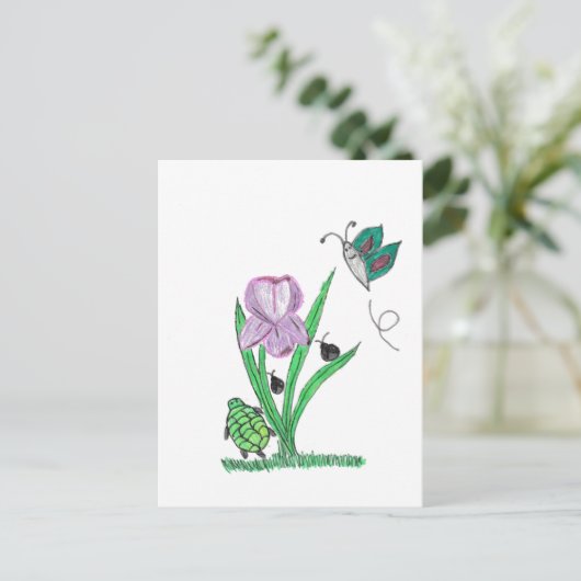 Lila Iris-Blume Postkarte (Stehend Vorderseite)