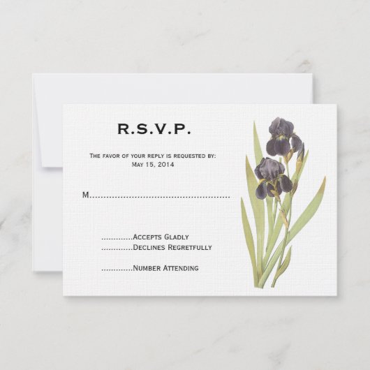 Lila Iris-Blume RSVP Karte (Vorderseite)