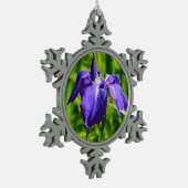 Lila Iris-Blume Schneeflocken Zinn-Ornament (Links)
