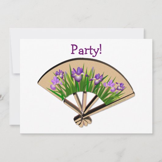 Lila Iris-Blume über japanisches Lüfterdesign Einladung (Vorderseite)