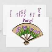 Lila Iris-Blume über japanisches Lüfterdesign Einladung (Vorne/Hinten)