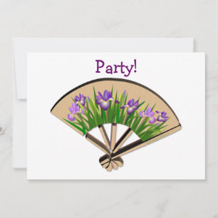 Lila Iris-Blume über japanisches Lüfterdesign Einladung