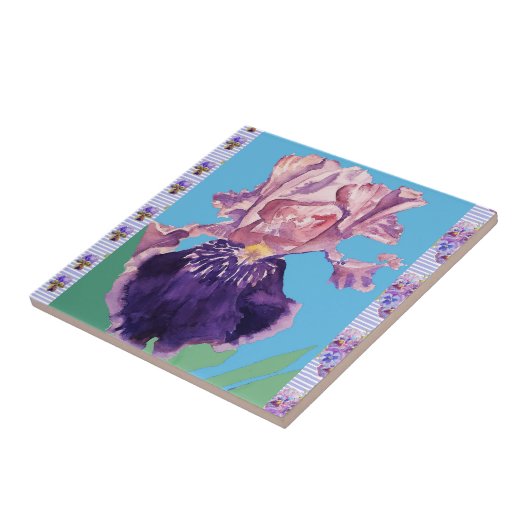 Lila Iris-Blume Wasserfarbe Irises Keramik Tile Fliese (Seite)
