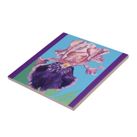 Lila Iris-Blume Wasserfarben verleiht Keramik Tile Fliese (Seite)