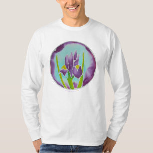 Lila Iris-Blumen-Batik-Kunst T-Shirt