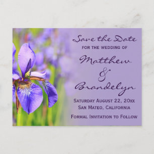 Lila Iris-Blumen-Save the Date Postkarten