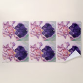 Lila Iris Blumen Watercolor Strandtuch (Vorderseite)