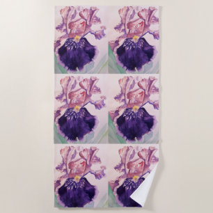 Lila Iris Blumen Watercolor Strandtuch
