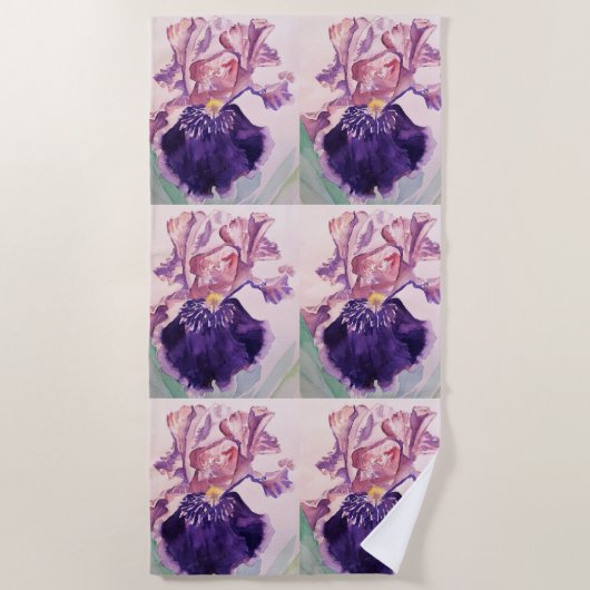 Lila Iris Blumen Watercolor Strandtuch (Vorderseite)