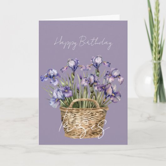 Lila Iris Blumenkorb Geburtstag Karte (Vorderseite)