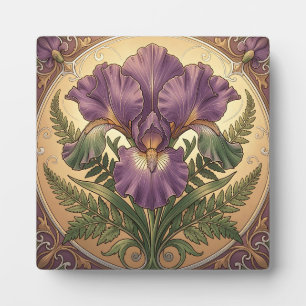 Lila Iris-Blumenkunst im Jugendstil mit aufwendige Fotoplatte
