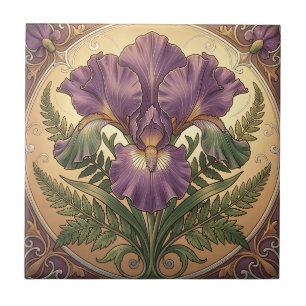 Lila Iris-Blumenkunst im Jugendstil mit ornamental Fliese