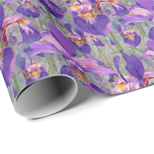 Lila Iris-Blumenmuster Geschenkpapier (Rolleneckpunkt)