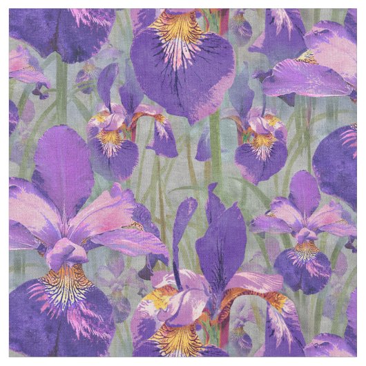 Lila Iris-Blumenmuster Stoff (Nahaufnahme)