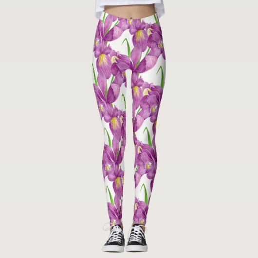Lila Iris Botanische Blumenkunst Leggings (Vorderseite)