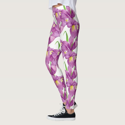 Lila Iris Botanische Blumenkunst Leggings (Links)