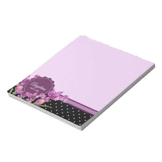 Lila Iris Botanische Blumenkunst Notizblock (Rotiert)