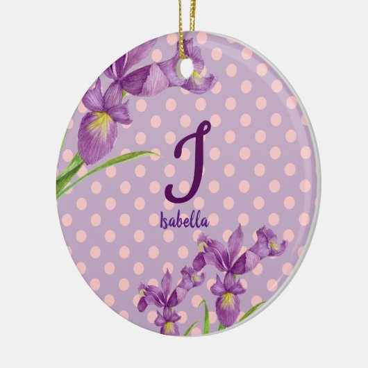 Lila Iris Botanisches Monogramm Keramikornament (Links)