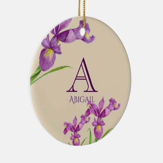 Lila Iris Botanisches Monogramm Keramikornament (Rechts)